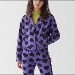 Lazy Oaf Purple Heart Pattern Cropped Moto Jacket